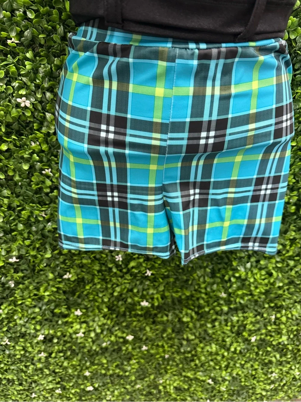 Kids Blue Plaid Dance Costume with Black Tie and Suspenders